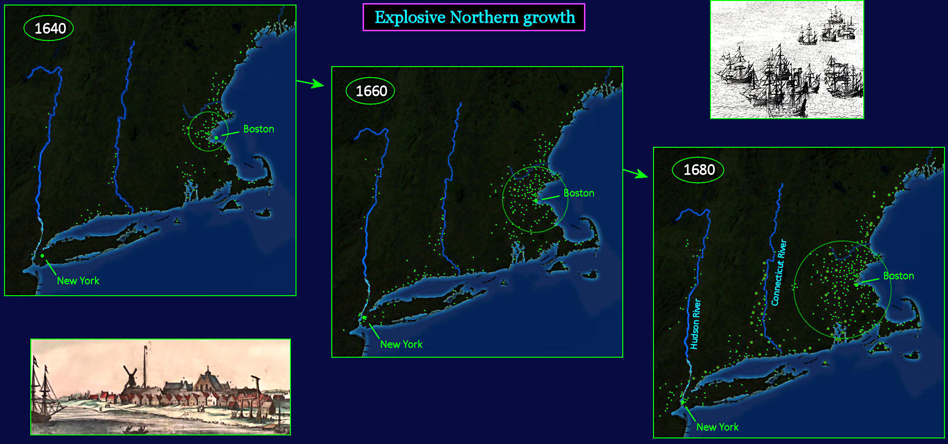 New England, settlements,1640-80